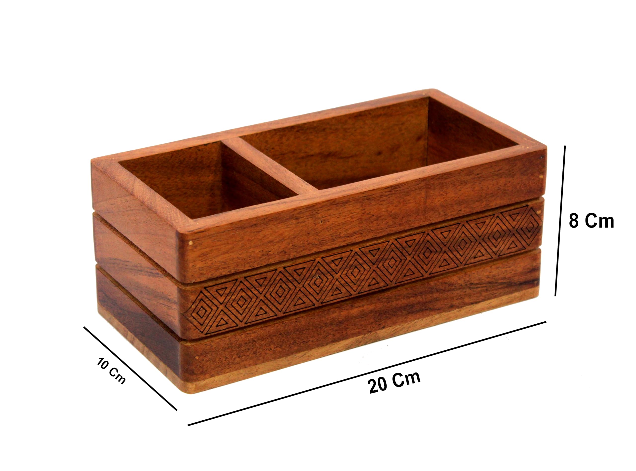 KLEO Wooden Organizer Stand Caddy - Mango Wood Cutlery Holder, Tableware Storage Box for Kitchen, Dining Table | Spoon, Knife, Fork, Chopstick, Spices Organizer | Pen Stand & Stationery Box