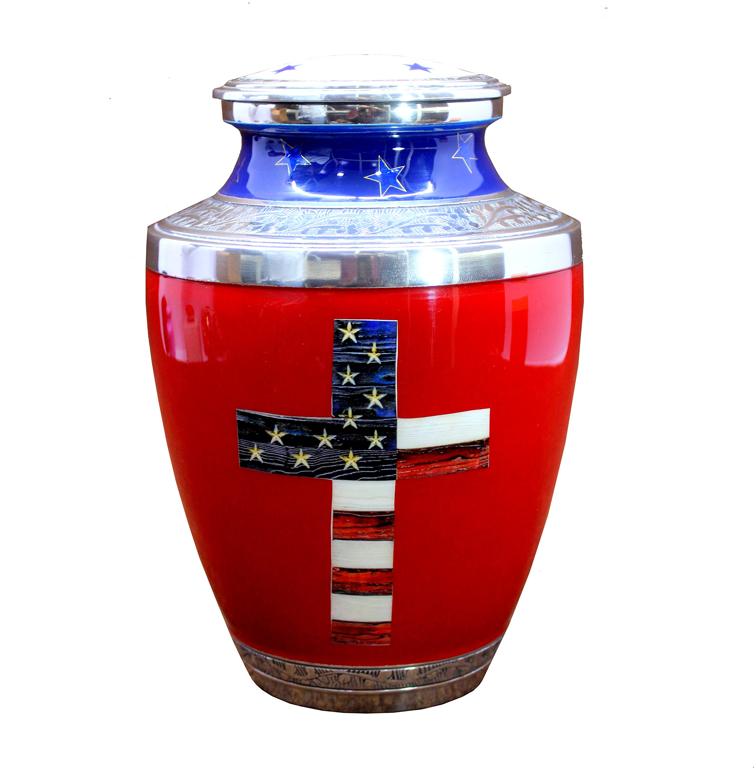 eSplanade Brass Cremation Urn Memorial Jar Pot Container | Full Size Urn for Funeral Ashes Burial | Holy Cross Printed Urn | Black - 10" Inches