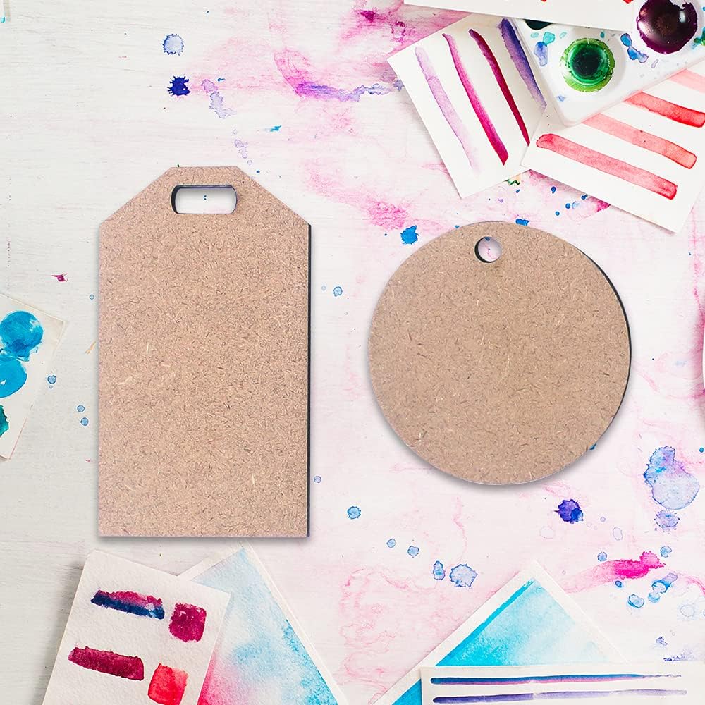 IVEI DIY Wood Sheet Craft - MDF Cutouts Bag/Luggage Tags - Plain MDF Blanks Cutouts - Set of 10 (2 Shapes) for Painting Wooden Sheet Craft, Decoupage, Resin Art Work & Decoration