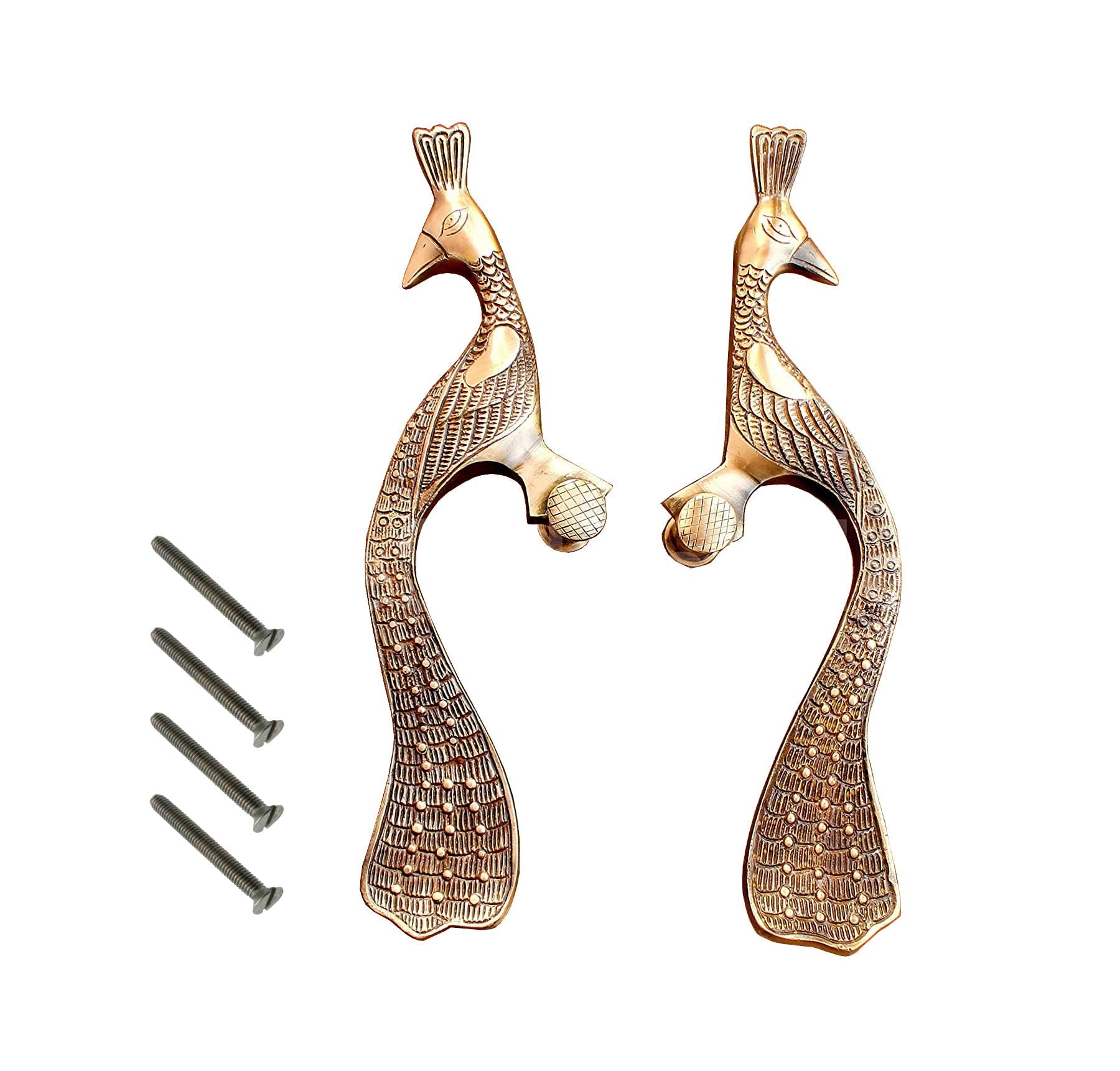 eSplanade - Designer Pair of Brass Door Handles (2 pcs) | Handle-Sets | Door Decor | Brass Door Pulls - Peacock Shaped