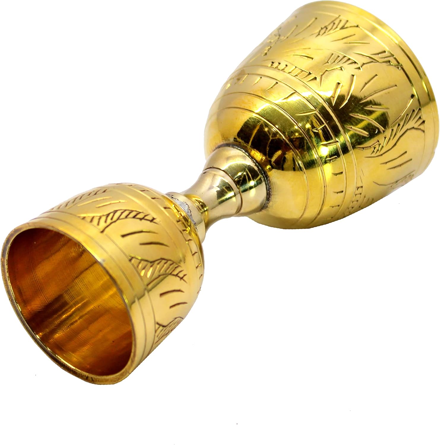 eSplanade Brass Liquor Peg Measuring Glass Jigger Bar Tool - Double Sided - 30 and 60 ml - Silver & Golden Engraved (Double Sided)