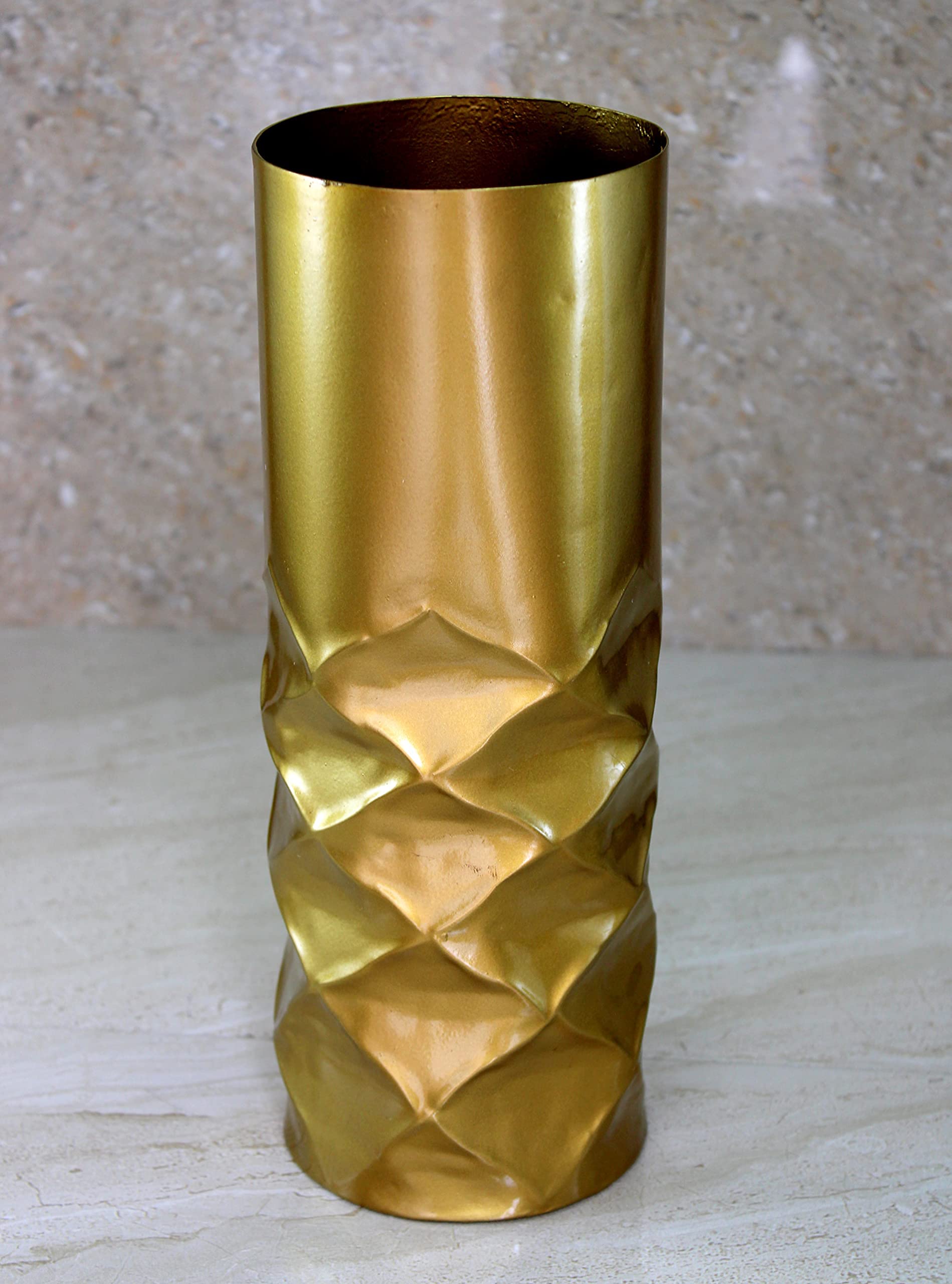 eSplanade Metal Flower Vase Flower Pot Holder Decorative Showpiece - Home Decor - Golden - 11" Inches