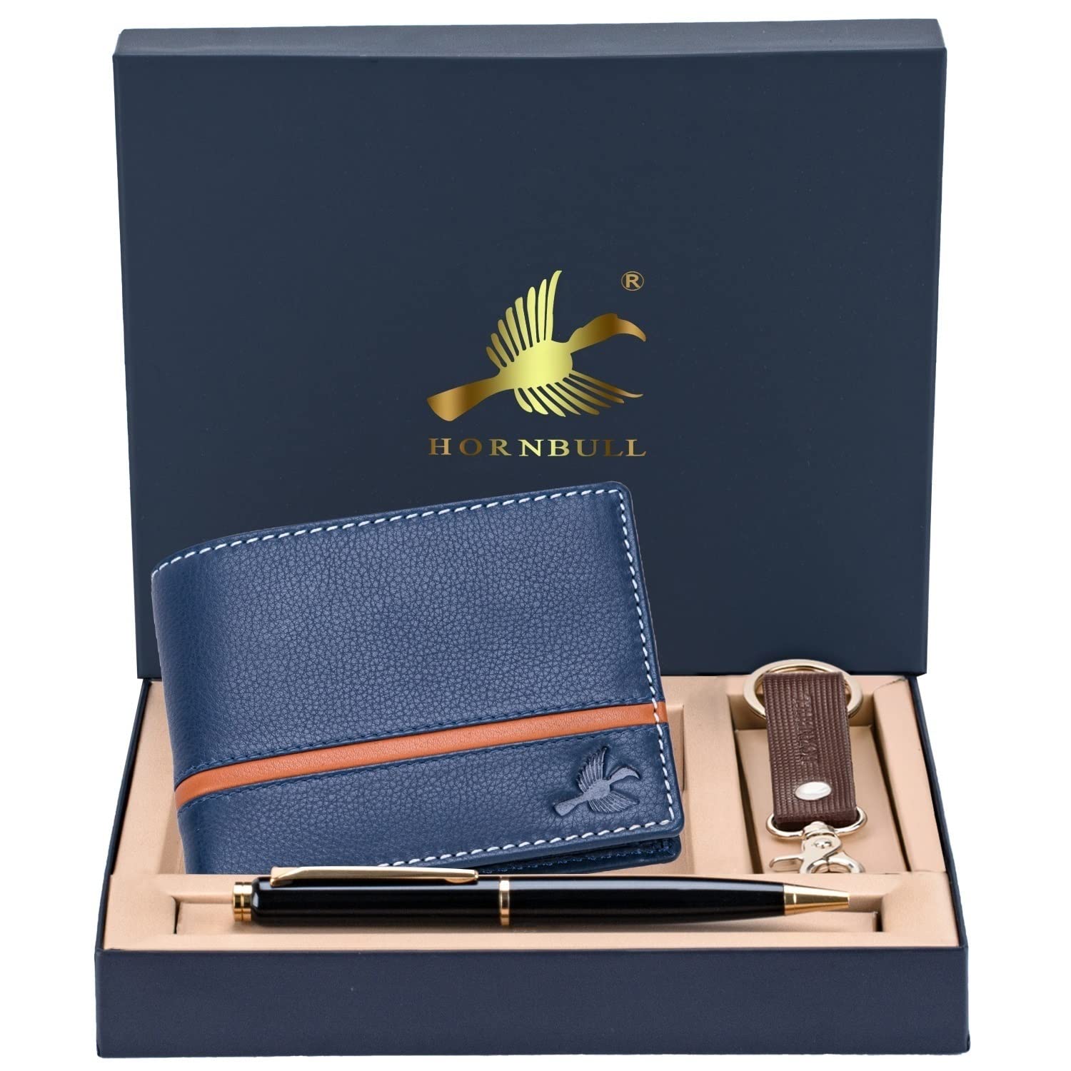 HORNBULL Denial Navy Mens Leather Wallet | Leather Wallet for Mens & Valentine Gift Hamper | Branded Mens Wallet