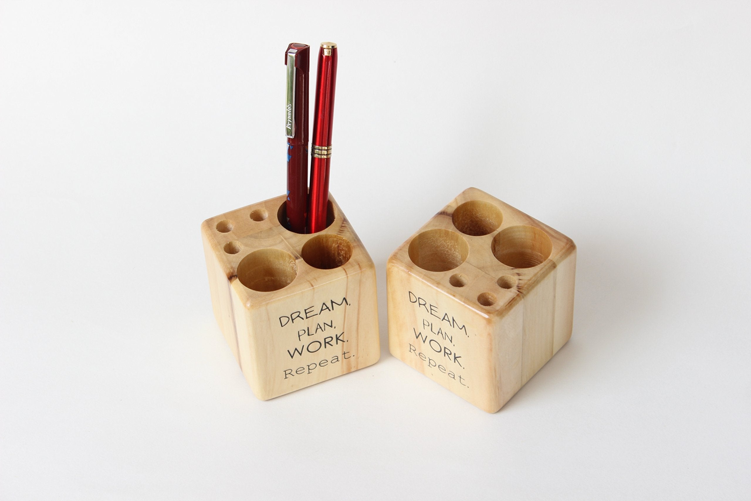 IVEI Sleek Pine Wood Rectangular Pen Stand for Father - Pen/Pencil Holder - Minimalistic Office Desk Organizer with Quote - Wooden Stationery Holder for Office and Study Table - Unique Budget Gifts