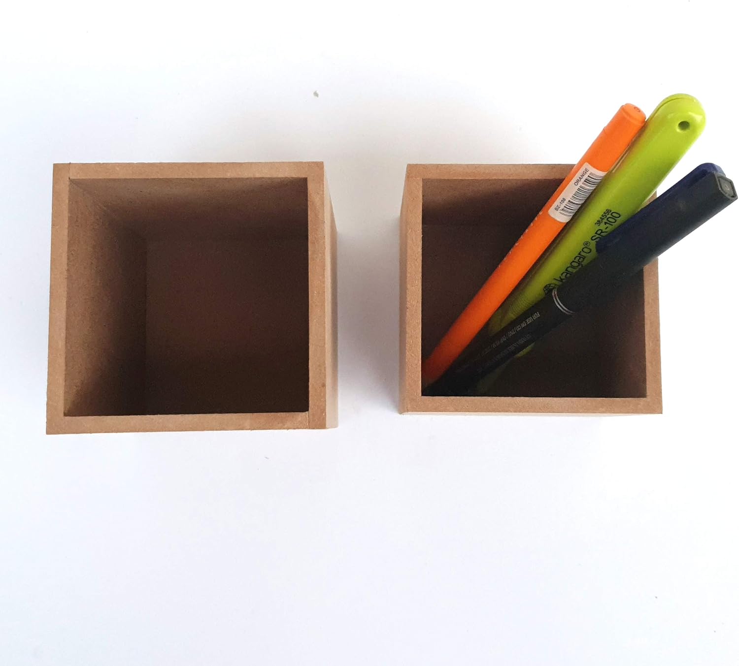 IVEI DIY MDF Stationery Holder Wood Sheet Craft - Plain MDF Cutouts Pen-Pencil Stationery Stand Desktop Organizer - Set of 2 for Painting Wooden Sheet Craft, Decoupage, Resin Art Work & Decoration