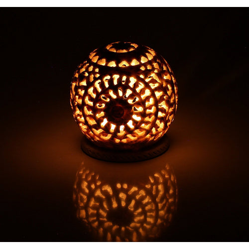 Esplanade Unique Hand Carved Tealight Holder Sphere Shaped Soapstone with Intricate Tendril Openwork Floral Decorative Lantern