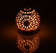 Esplanade Unique Hand Carved Tealight Holder Sphere Shaped Soapstone with Intricate Tendril Openwork Floral Decorative Lantern