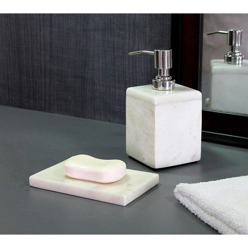 KLEO - Bathroom Accessory Set White Marble Stone - Bath Accessories Set of 2 Includes Soap Dispenser, Soap Dish