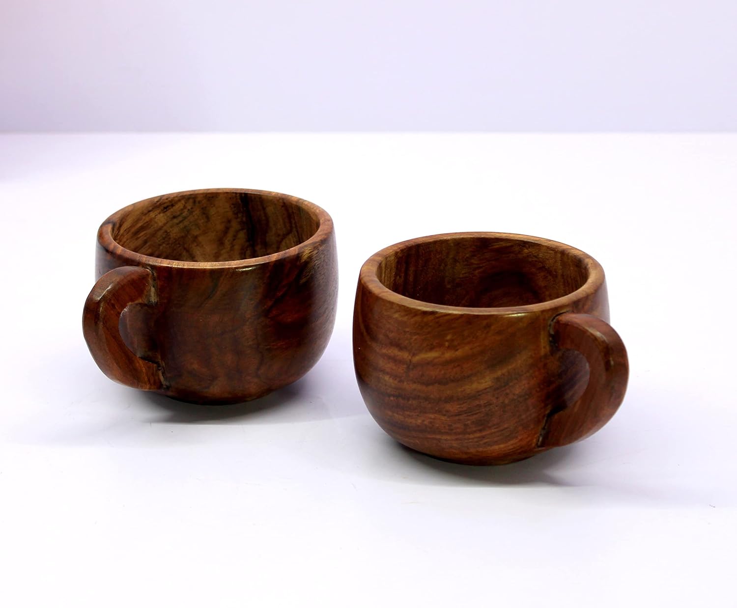 KLEO Wooden Tea & Coffee Cups Mugs | Set of 2-150 ml approx. - Wood - 2.5" & 4" Dia. - Brown