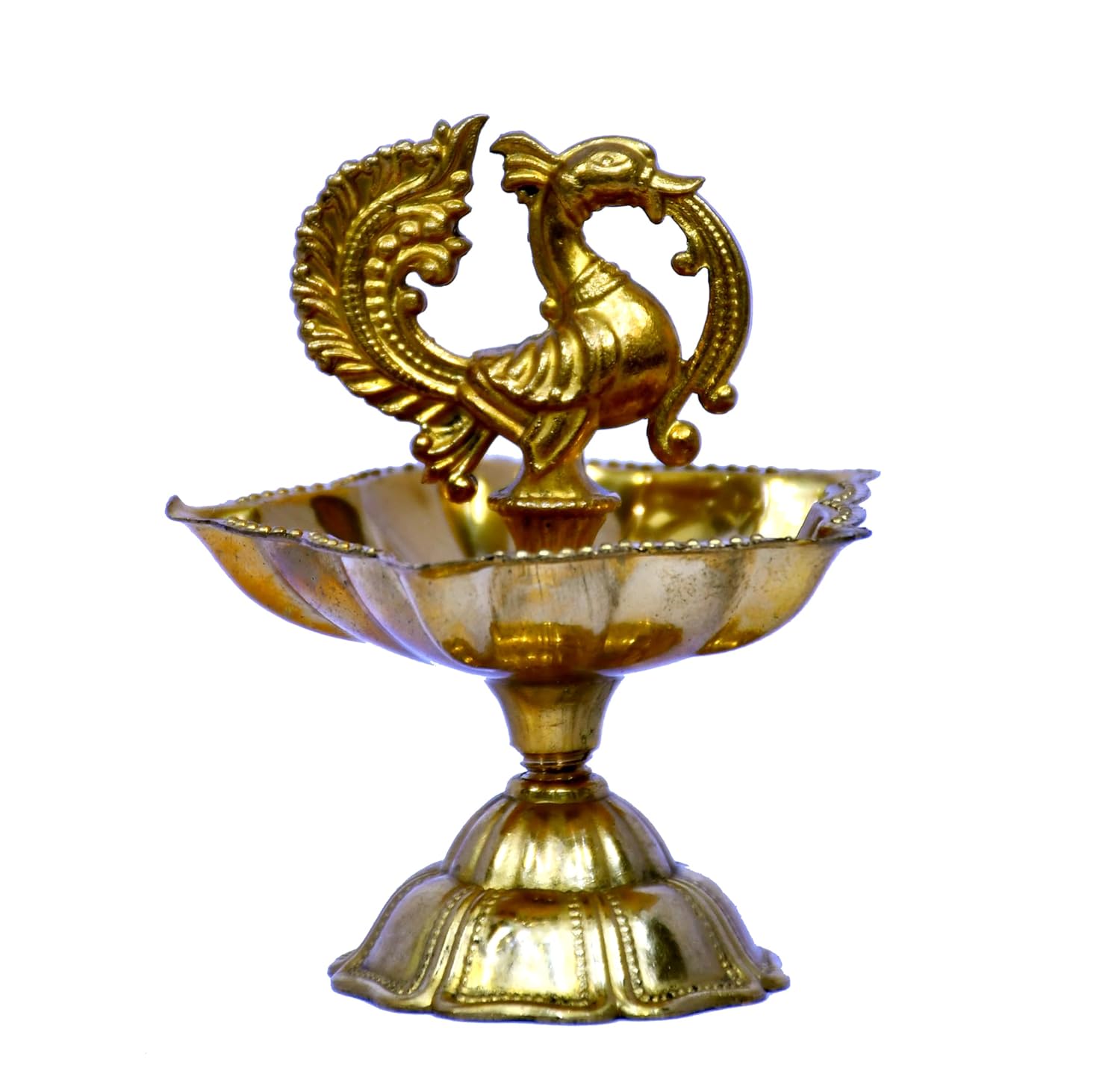 Esplanade Brass Peacock Design Diya - Traditional Festive Decor, Solid Heavy Brass Oil Lamp, Elegant Royal Aesthetic for Diwali, Wedding, Housewarming, Pooja Room - Handcrafted Decorative Showpiece