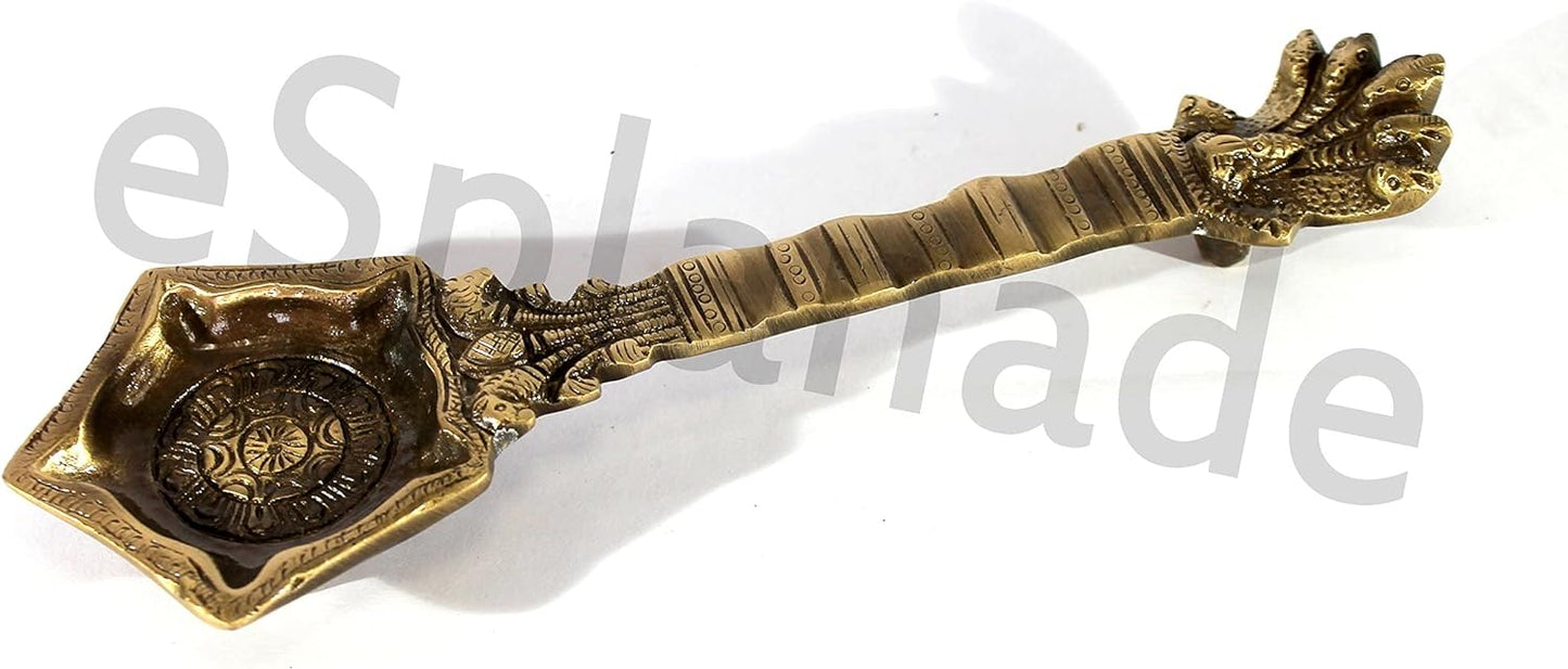 Brass Panchmukhi Nag Head Pooja Diya | Home Decor | Diya Deepak Deepam | Pooja Articles - Oil Lamp, Pooja Diya, Puja Spoon - 8.5" Inches