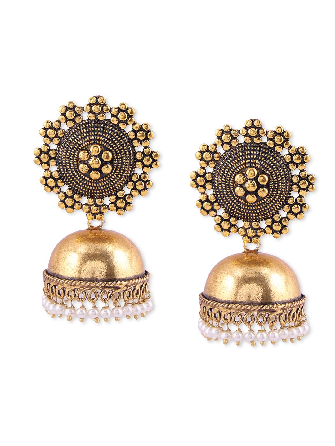 Binnis wardrobe Dual-Toned textured long Jhumka with hanging pearl handcrafted earrings