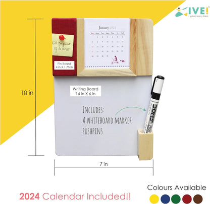 IVEI Warli Calendar with Pin Board & White Board - Magnet Board Calendar for Fridge - Utility Desk Calendar Dry Erase Board - Mini Calendar Fridge Magnet with Whiteboard & Pinboard - Green