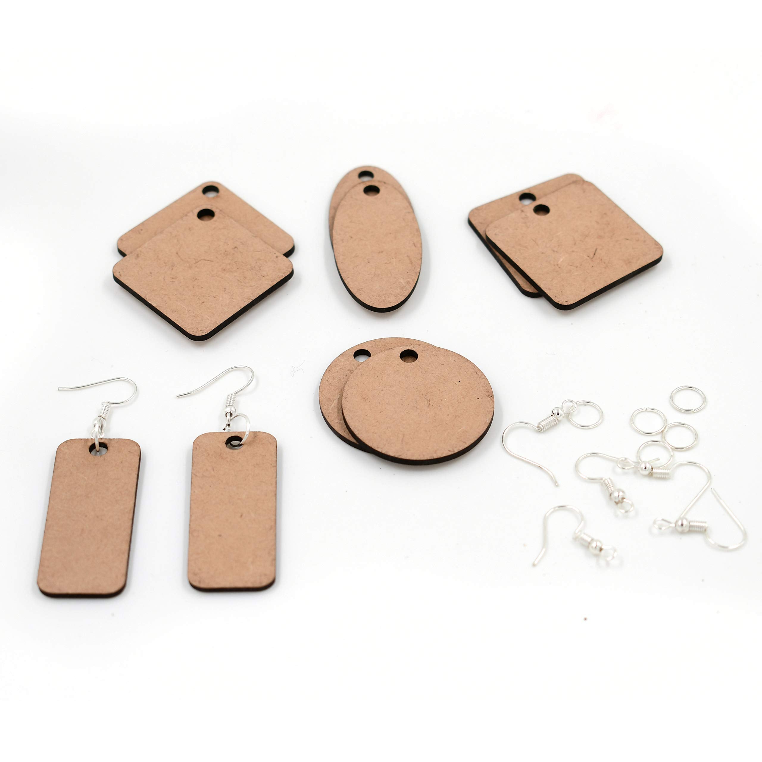 IVEI DIY MDF Earrings Wood Sheet Craft - MDF Cutouts Fancy & Basic Earrings - Plain MDF Blanks Cutouts - Set of 5 for Painting Wooden Sheet Craft, Decoupage, Resin Art Work & Decoration
