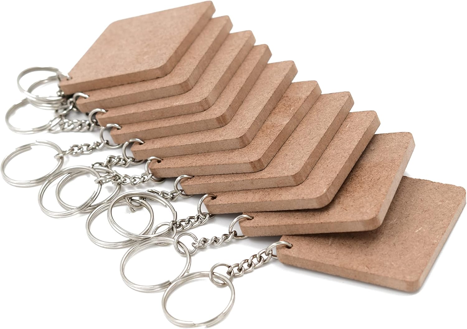 IVEI DIY MDF Key Chains Wood Sheet Craft - MDF Plain Square Shaped Key Chains for Painting Wooden Sheet Craft - Set of 20-2 in X 2 in for Decoupage MDF Plains, Resin Artwork & Decoration (Multi-shaped)