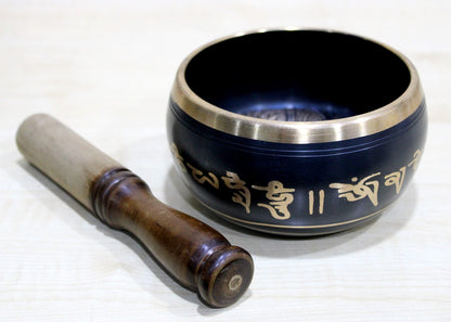 eSplanade - Tibetan Buddhist Singing Bowl Prayer Instrument with Striker Stick | OM Bell | Om Bowl | Meditation Bowl | Music Therapy (Black) 4,5,6 Inches