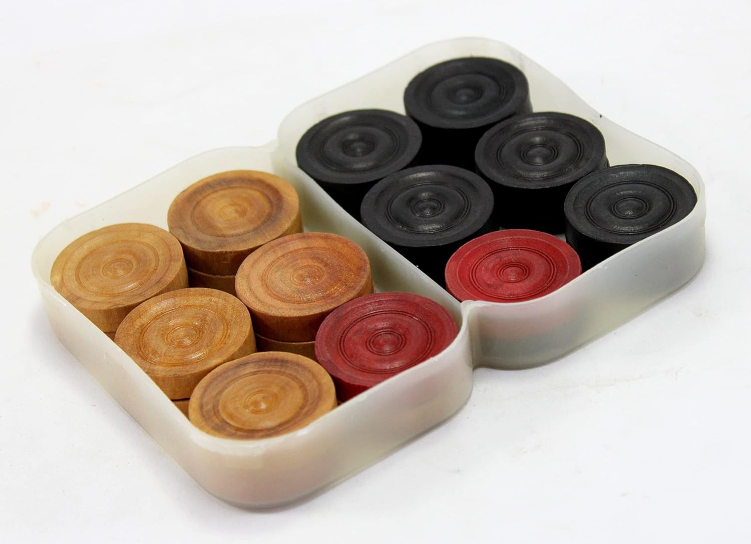 StonKraft Wooden Carrom Coins Pieces with Plastic Box (No Striker) - 24 Coins Pieces