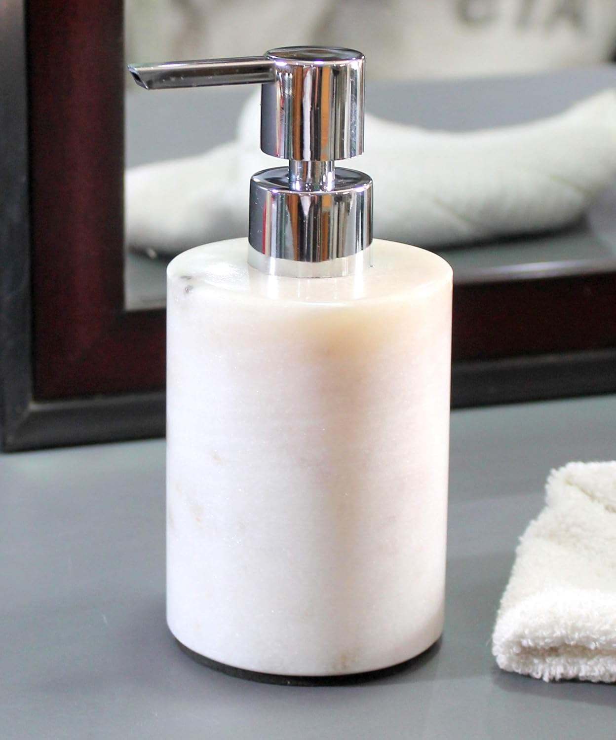 KLEO Top ten Xmas for Home Soap/Lotion Dispenser - Made of Genuine Indian Marble in White Color - Luxury Bathroom Accessories Bath Set