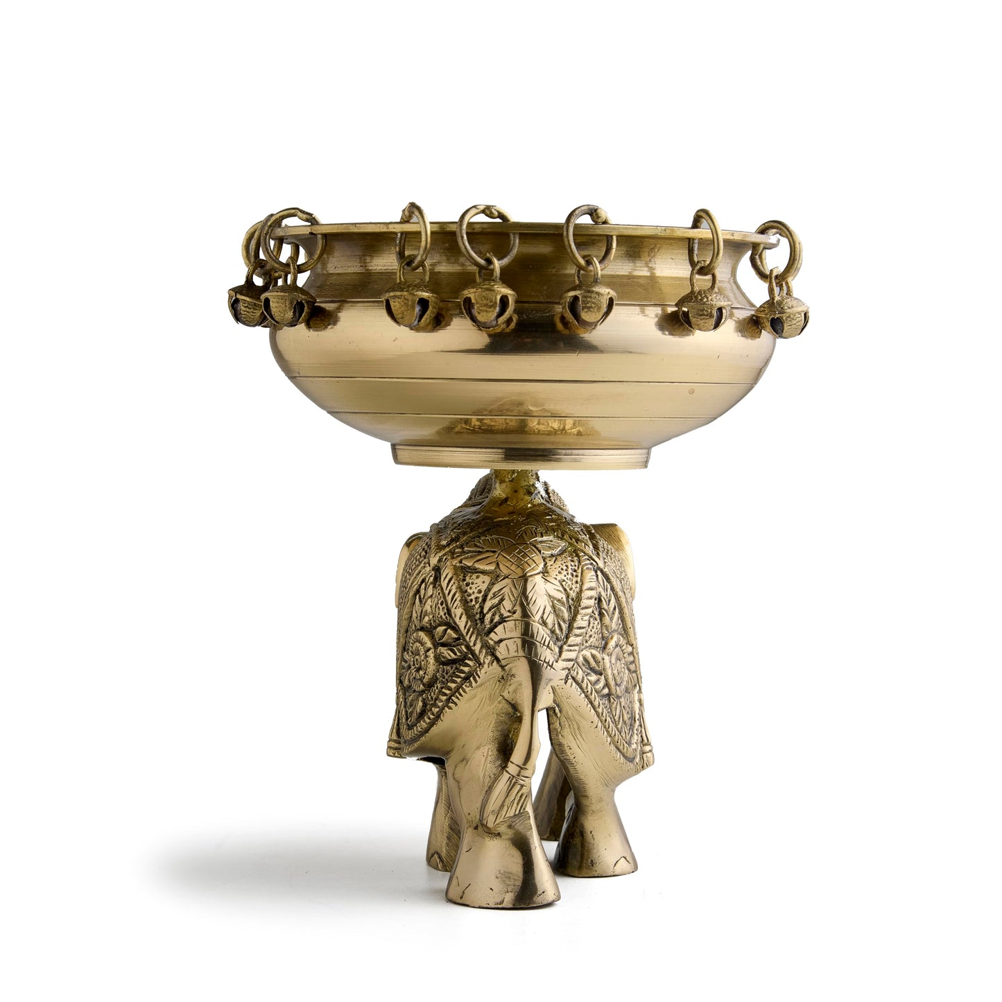 ESPLANADE Brass Elephant Urli Bowl – Traditional Home Décor Showpiece for Floating Flowers, Candle Lamps, Temple Room & Diwali Festive Decoration – Ethnic Elephant Sculpture Bowl