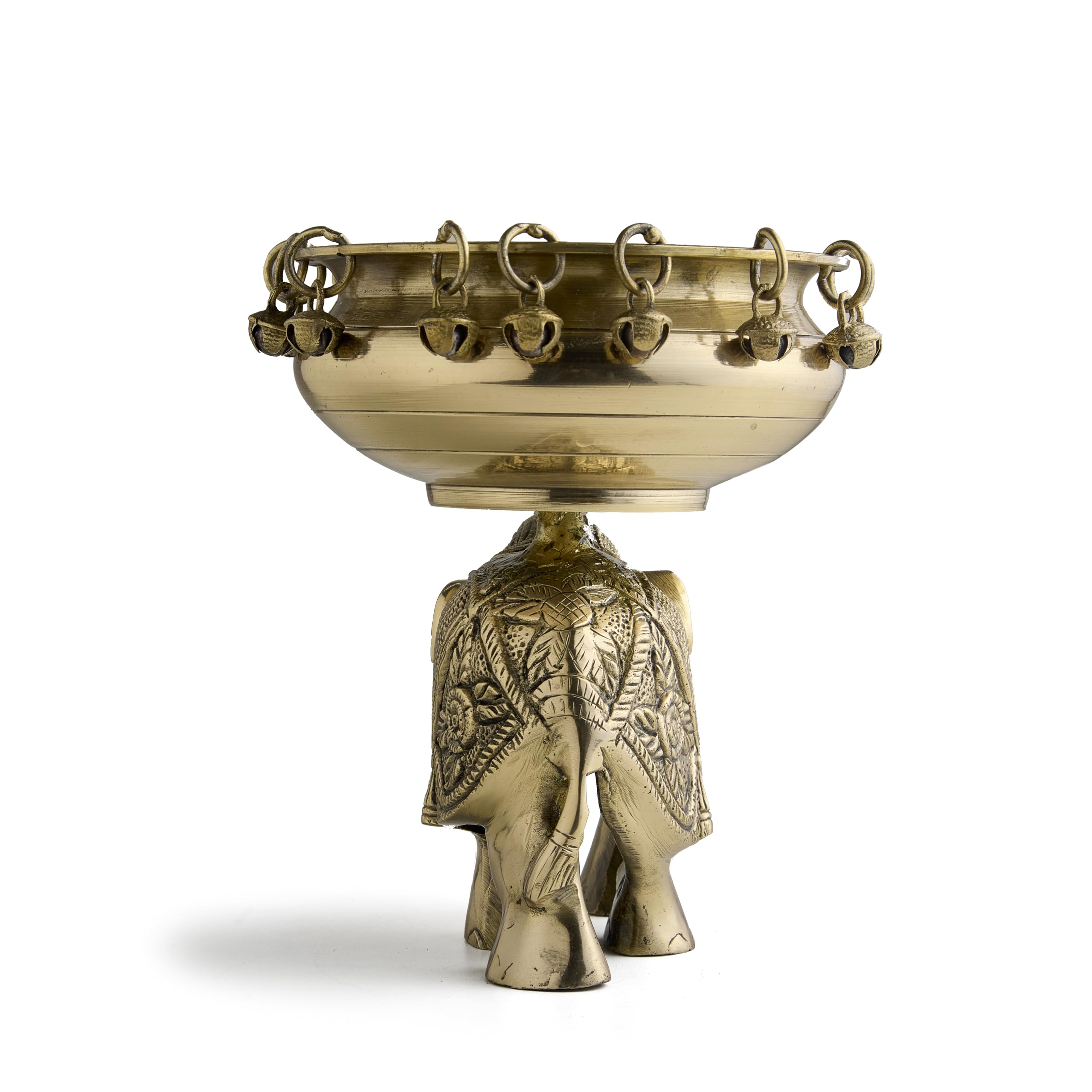 ESPLANADE Brass Elephant Urli Bowl – Traditional Home Décor Showpiece for Floating Flowers, Candle Lamps, Temple Room & Diwali Festive Decoration – Ethnic Elephant Sculpture Bowl