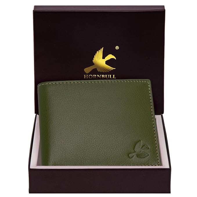 HORNBULL Maddison Mens Olive Green Leather Wallet for Men | Stylist Mens Wallet with RFID Blocking | Genuine Leather Wallets Gift for Mens