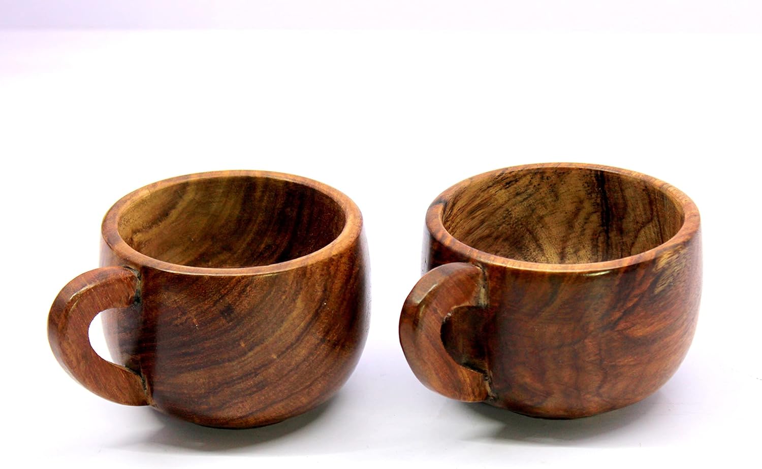 KLEO Wooden Tea & Coffee Cups Mugs | Set of 2-150 ml approx. - Wood - 2.5" & 4" Dia. - Brown