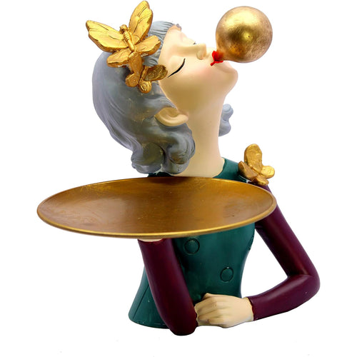 eSplanade Resin Plate Holding Lady Showpiece Statue Sculpture Figure for Home Decor 10
