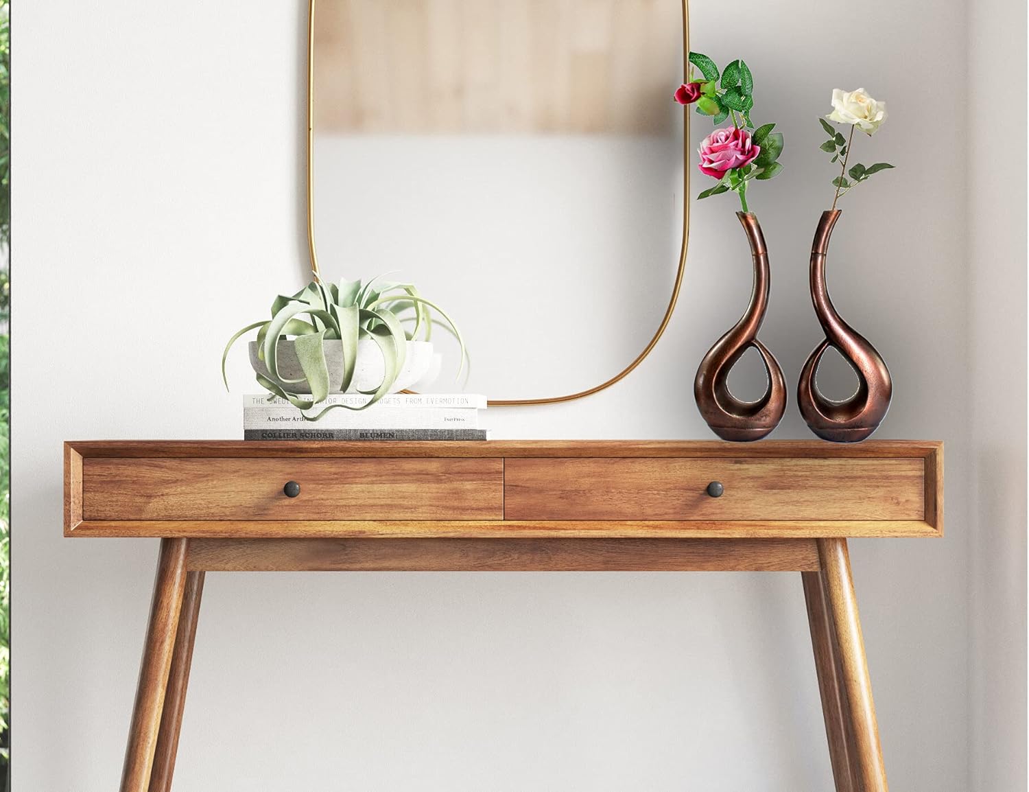 eSplanade Metal Flower Vase Flowerpot - Decorative Items Showpiece - Set of 2 | Home Decor Statement Piece for Showcase Foyer Table Desk | Silver , Copper