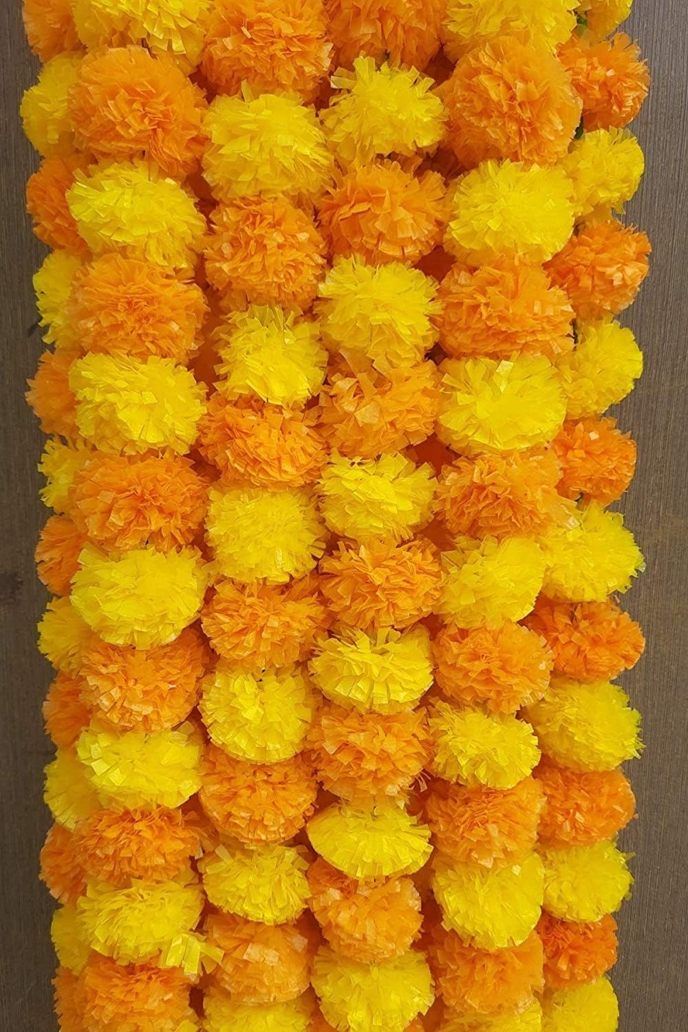 eSplanade Artificial Marigold Flower Garlands for Home Decor - Pack of 5 Strings - Lemon-Saffron colour - 4 to 4.5 Feet Length