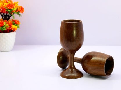 KLEO Wooden Wine Glass Goblet Champagne Flutes Coupes Glasses - Set of 2-250 ml - Wood - 6.9" Inches Height - Brown