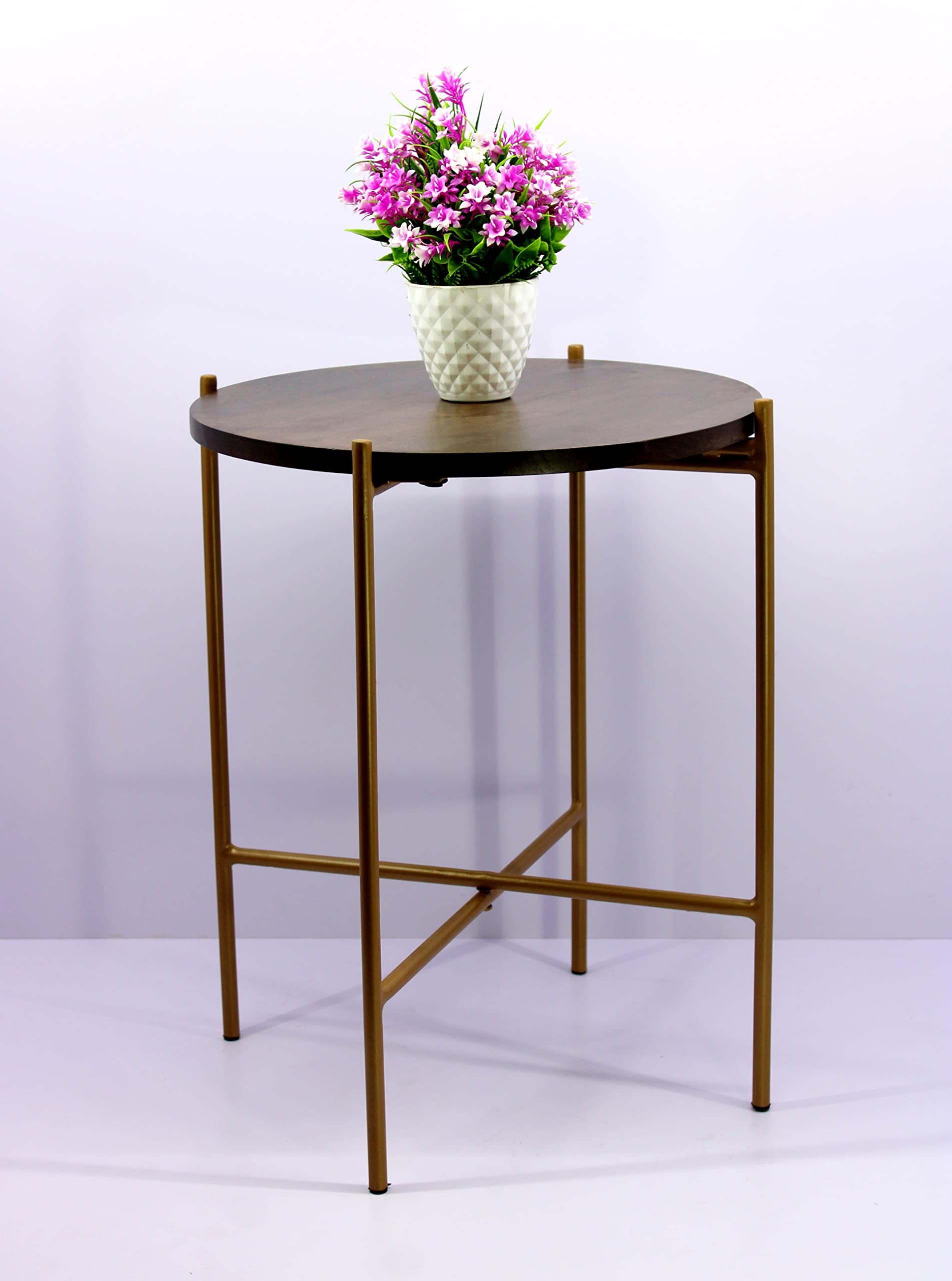 eSplanade Round Corner Table Stand Coffee Table for Living Room - Wood - 21" Inches Height - Brown