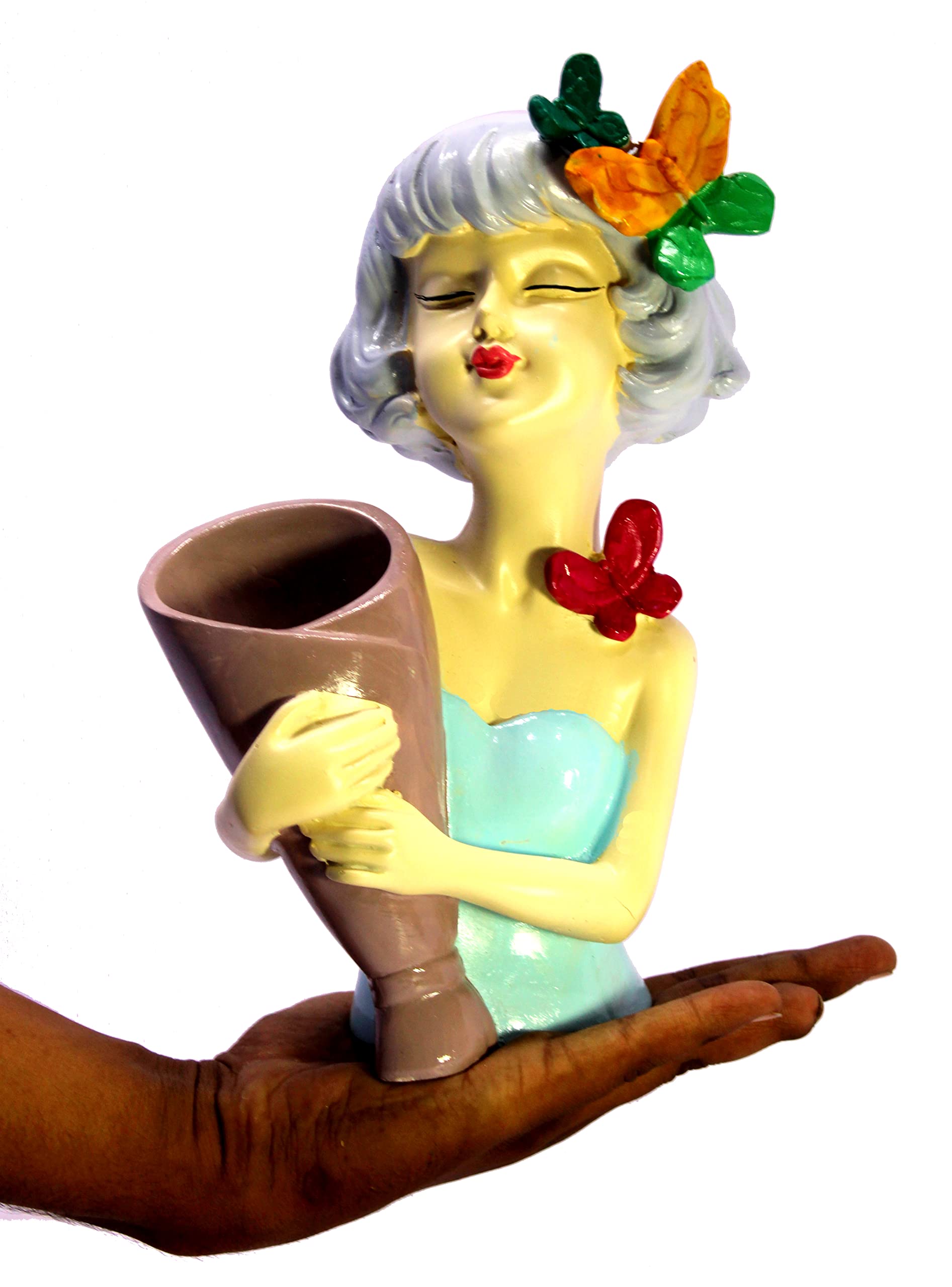 eSplanade Resin Lady Girl with Flower Vase Pot Showpiece Statue Sculpture Figurine - Multicolor - 9" Inches