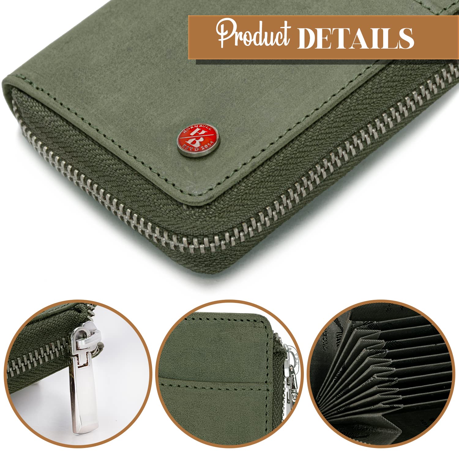 HORNBULL Fleming Green RFID Blocking Leather Wallet for Men | Vertical Credit Debit Card Holder