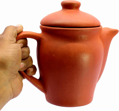 KLEO Terracotta Clay Water Jug Earthenware Pot Kettle - Brick Red - 750 ml - 9.5" Inches (Height)