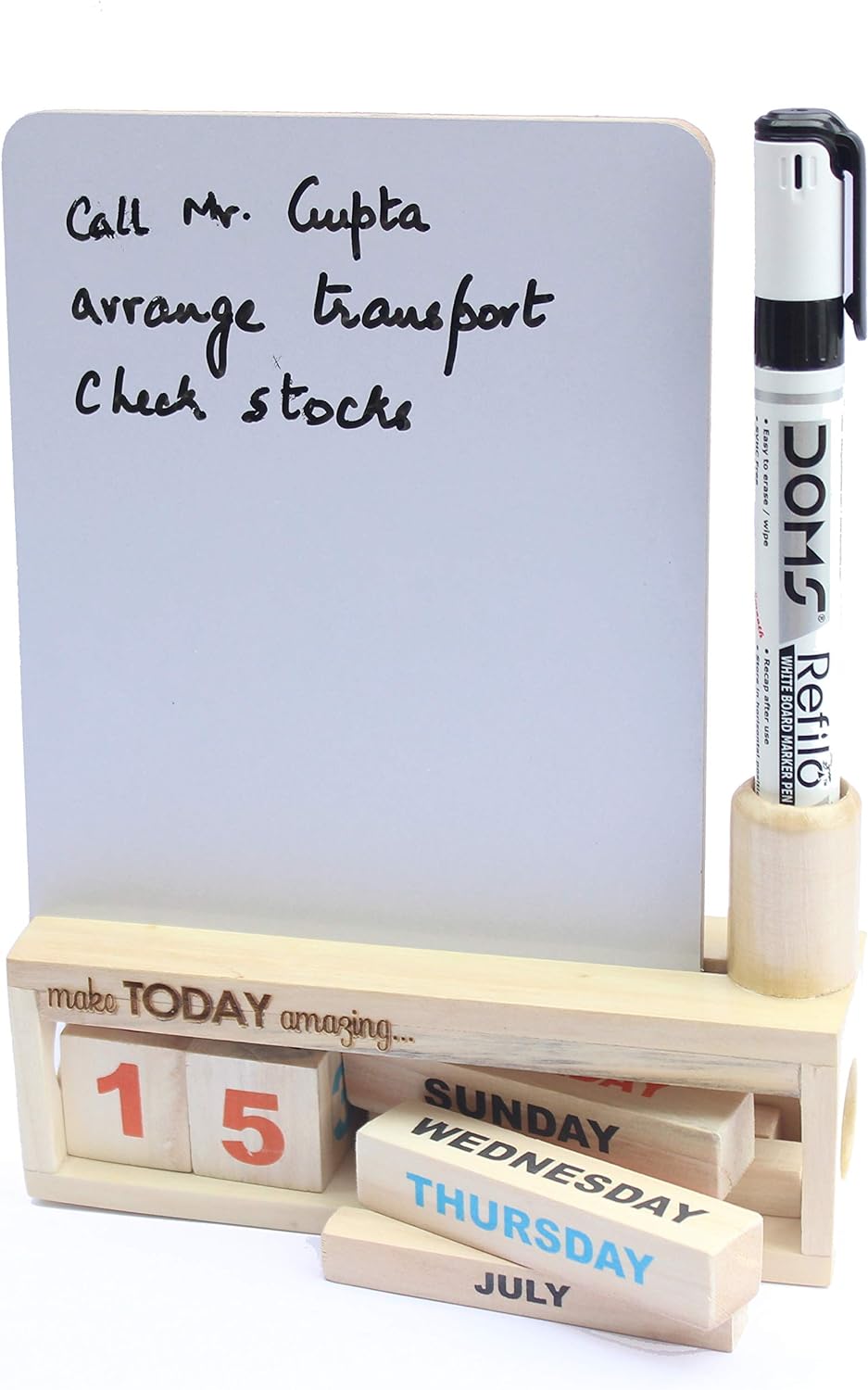 IVEI Wooden Endless Desk Calendar with Whiteboard | Perpetual Calendar Set for Desk Decor, Study Room