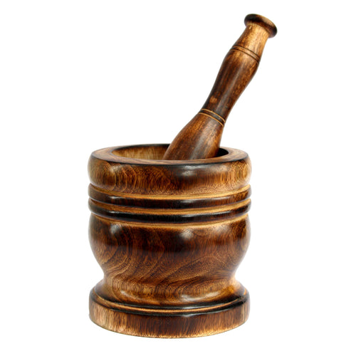 KLEO Wooden Grinder Masher for Spices & Medicine | Okhli Musal Set | Mortar Pestle Set | Imaam Dasta, Kharal, Khalbatta for Kitchen (Brown, 5