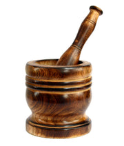 KLEO Wooden Grinder Masher for Spices & Medicine | Okhli Musal Set | Mortar Pestle Set | Imaam Dasta, Kharal, Khalbatta for Kitchen (Brown, 5" Inches)