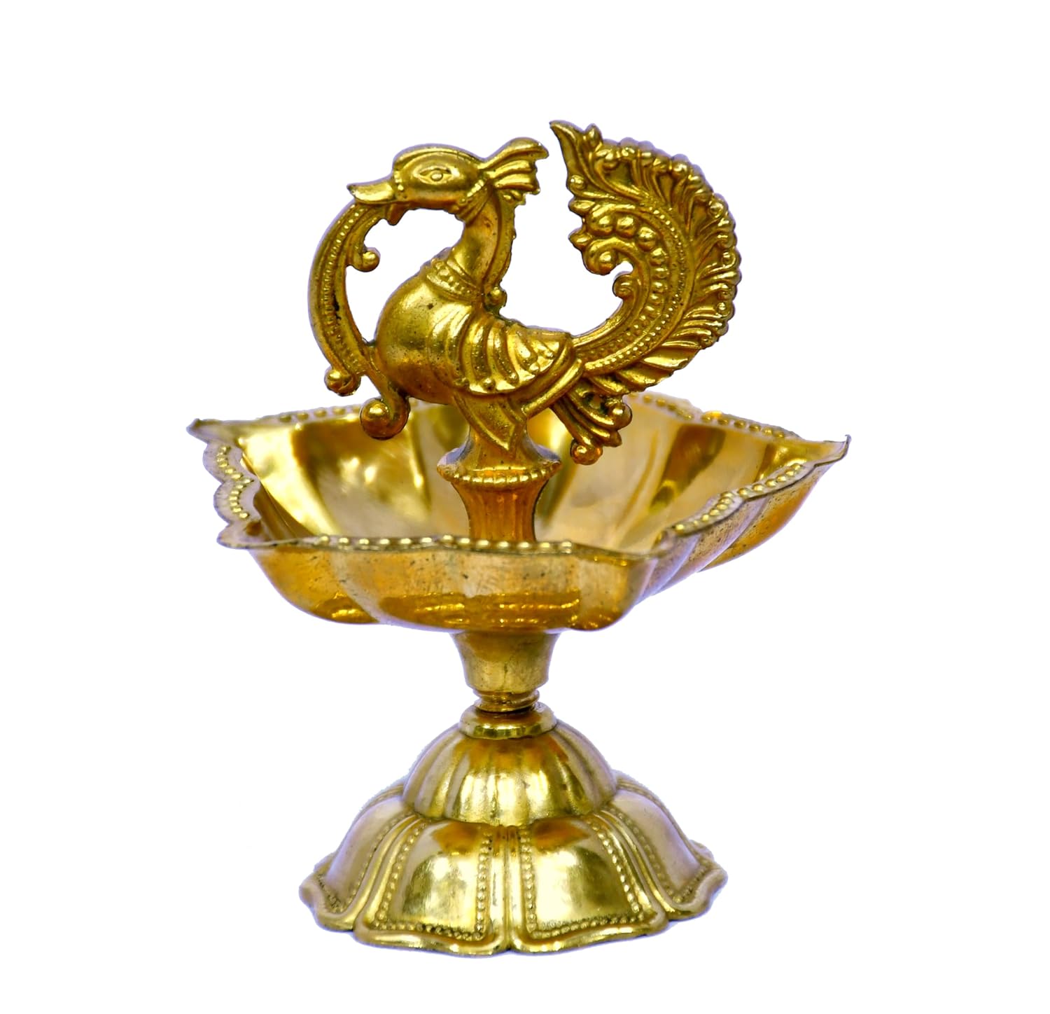 Esplanade Brass Peacock Design Diya - Traditional Festive Decor, Solid Heavy Brass Oil Lamp, Elegant Royal Aesthetic for Diwali, Wedding, Housewarming, Pooja Room - Handcrafted Decorative Showpiece