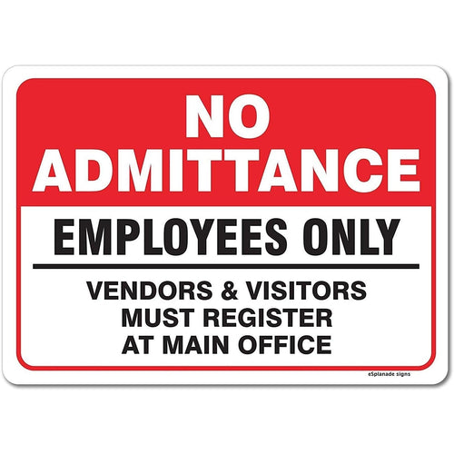 eSplanade No Admittance Sign, Employees Only Sign Sticker Decal - Easy to Mount Weather Resistant Long Lasting Ink (Size 10