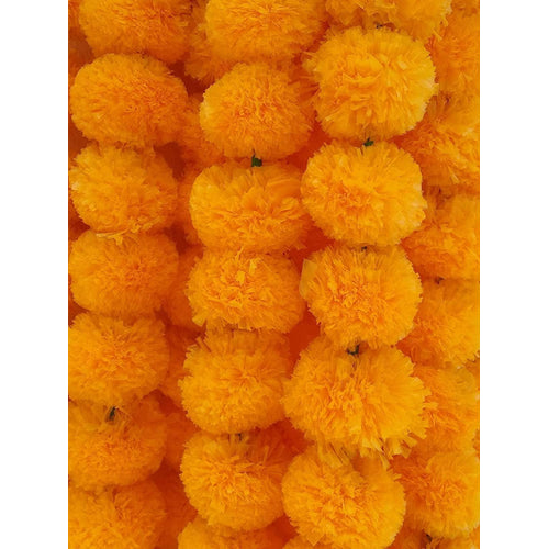 eSplanade Artificial Marigold Flower Garlands for Home Decor - Pack of 5 Strings - Saffron colour - 4 to 4.5 Feet Length