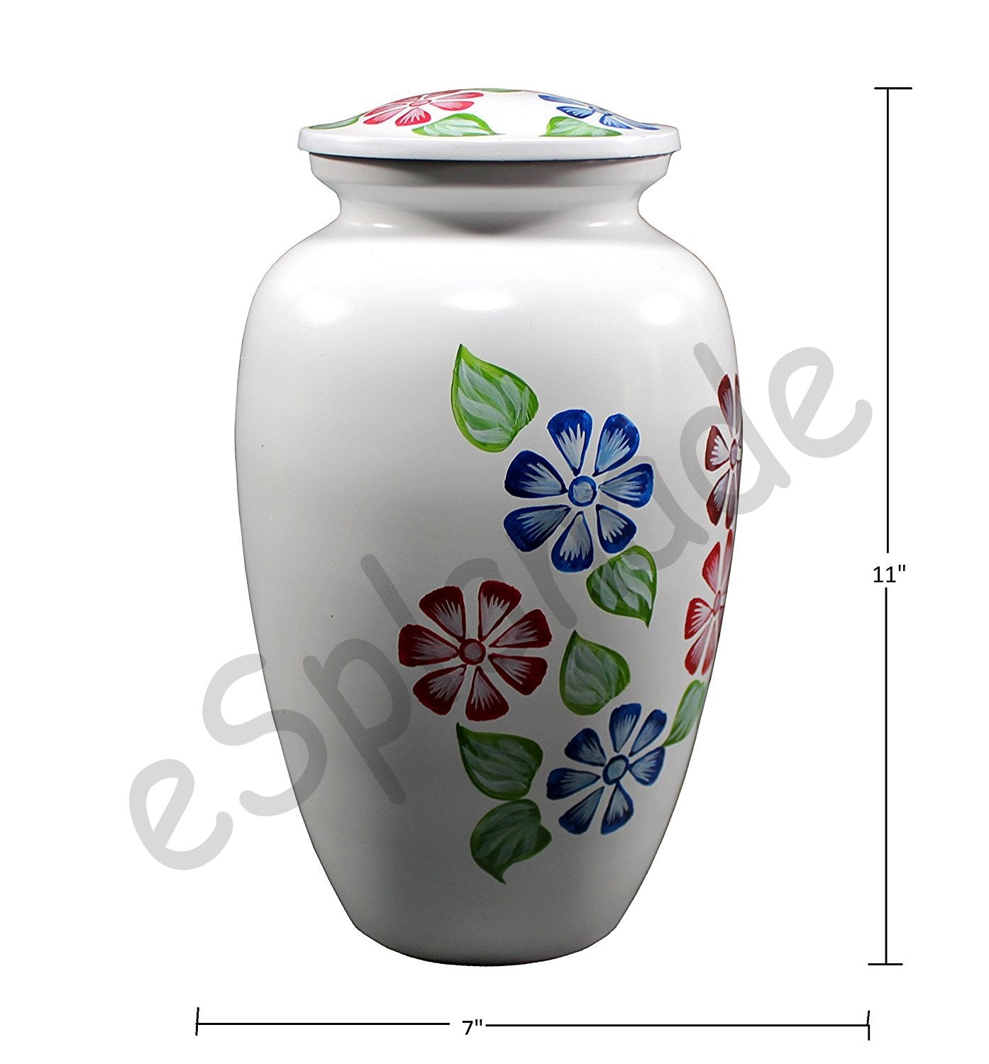 eSplanade Metal Cremation Urn Memorial Jar Pot Container | Full Size Urn for Funeral Ashes Burial | Flowers Printed Urn | Blue, Brown, Multicolor - 10" Inches
