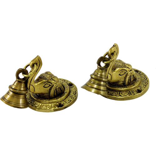 eSplanade Elephant Face Wall & Door Brass Decorative Bell Pair | Home Decor | Brass Showpiece (Pack of 2)