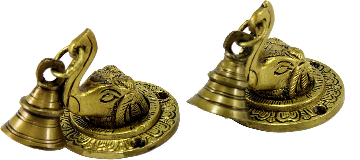 eSplanade Elephant Face Wall & Door Brass Decorative Bell Pair | Home Decor | Brass Showpiece (Pack of 2)