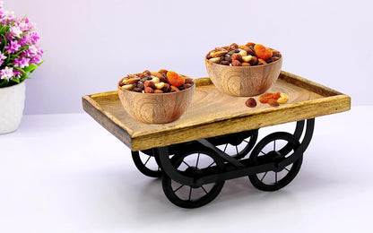 eSplanade Cart Shaped Serving Platter Tableware Serve-ware for Home and Kitchen | Wood - 11.5" Inches - Brown