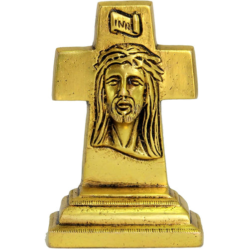 eSplanade Brass Jesus Christ Cross - 4.25 inches | Spiritual Idols | Religious Statues | Holy Statue of Jesus