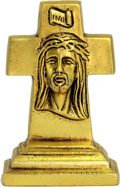 eSplanade Brass Jesus Christ Cross - 4.25 inches | Spiritual Idols | Religious Statues | Holy Statue of Jesus