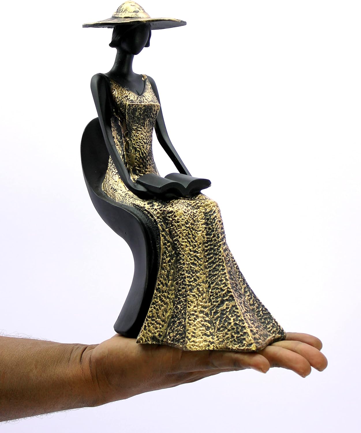 eSplanade Hat Cap Lady Showpiece Statue Sculpture Figurine | Set of 2 | Home Decor Valentine Day Gift | Resin - 18.5" Inches - Black-Golden