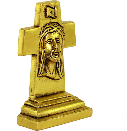 eSplanade Brass Jesus Christ Cross - 4.25 inches | Spiritual Idols | Religious Statues | Holy Statue of Jesus