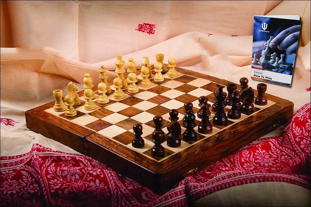 StonKraft 10" x 10" Wooden Chess Game Board Set + Wooden Chess Pieces
