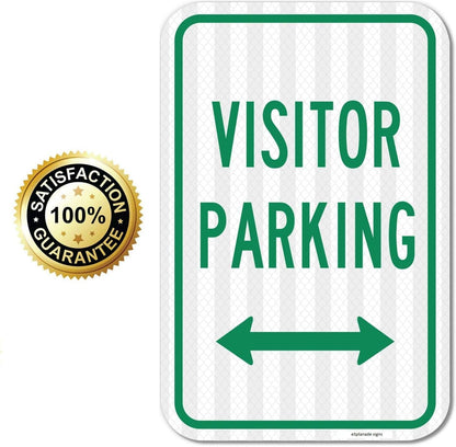 eSplanade Visitor Parking Only Self Glowing Retro Reflective Sign Sticker Decal - Easy to Mount Weather Resistant Long Lasting Ink (Size - 12"x18")